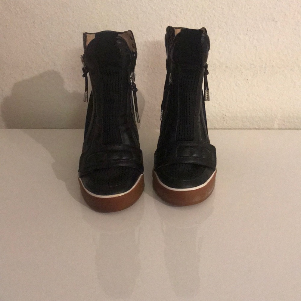 L.A.M.B | black leather sneaker wedges